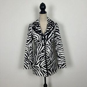 Heart Soul Womens Black & White Zebra Stripes Button Up Coat Animal Print Small